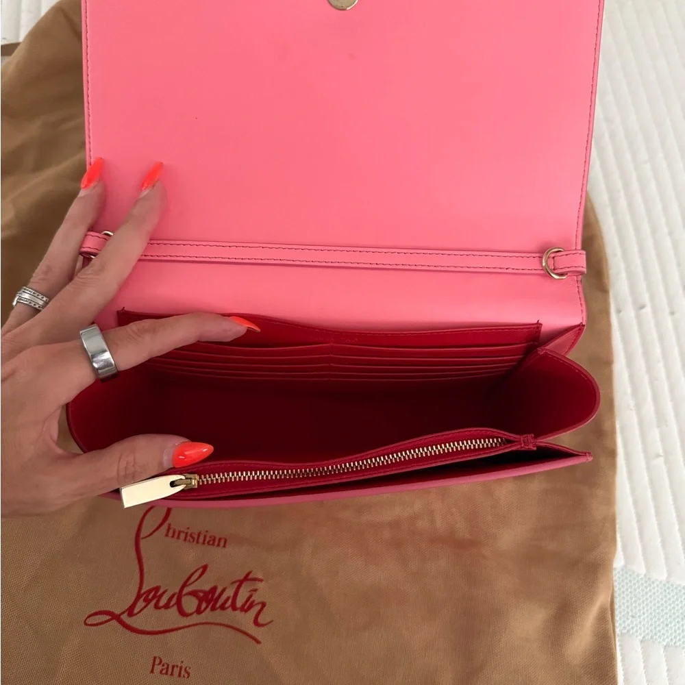 Christian Louboutin Pink and Gold Studded Clutch - Picture 3 of 4